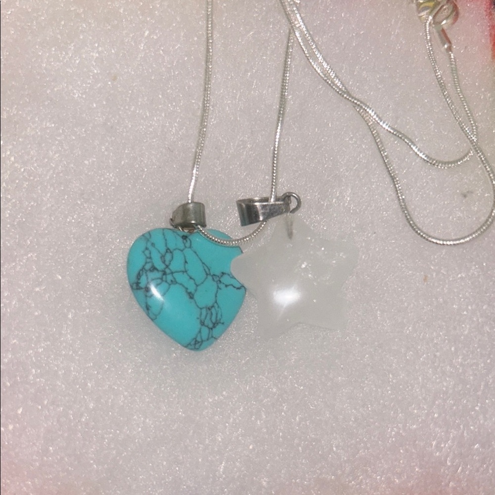 Turquoise Heart and Silver Star Pendant Necklace